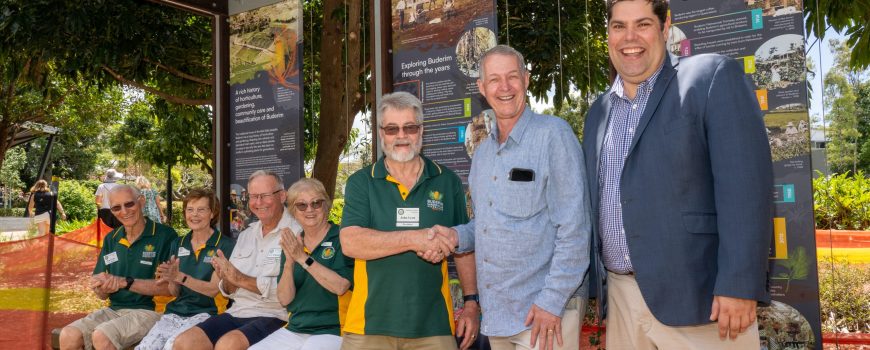 Inspecting the new Buderim Garden Club arbour in Buderim Village Park - photo by Reflected Image PR RPR08776