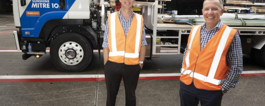 Sunshine Mitre 10 General Manager Neil Hutchins & Group Trade Manager Deen Saint at the new Distribution Centre - photo by Reflected Image PR 1006